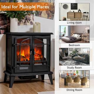 Costway 25 in. Freestanding Iron Electric Fireplace Heater Stove with Realistic Flame effect 1400-Watt in Black FP10059US-BK