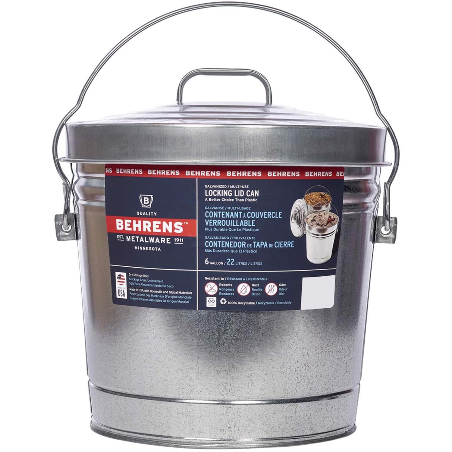 Behrens 6 Gallon Galvanized Steel Garbage Can with Lid