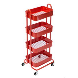 Huluwat 4-Tier Metal 4-Wheeled Shelves Storage Drawer Cart in Red RY-TC-USBO4507