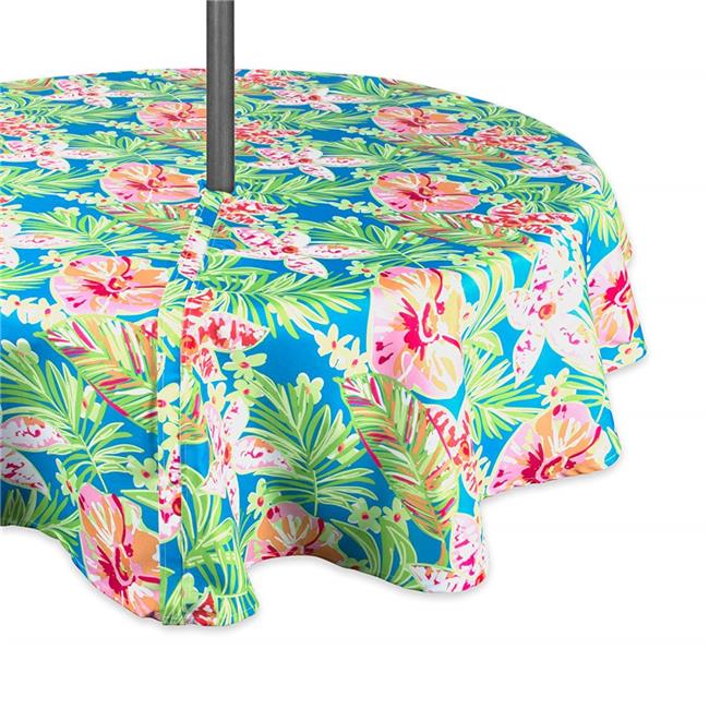 52 in. Summer Floral Outdoor Round Tablecloth with Zipper