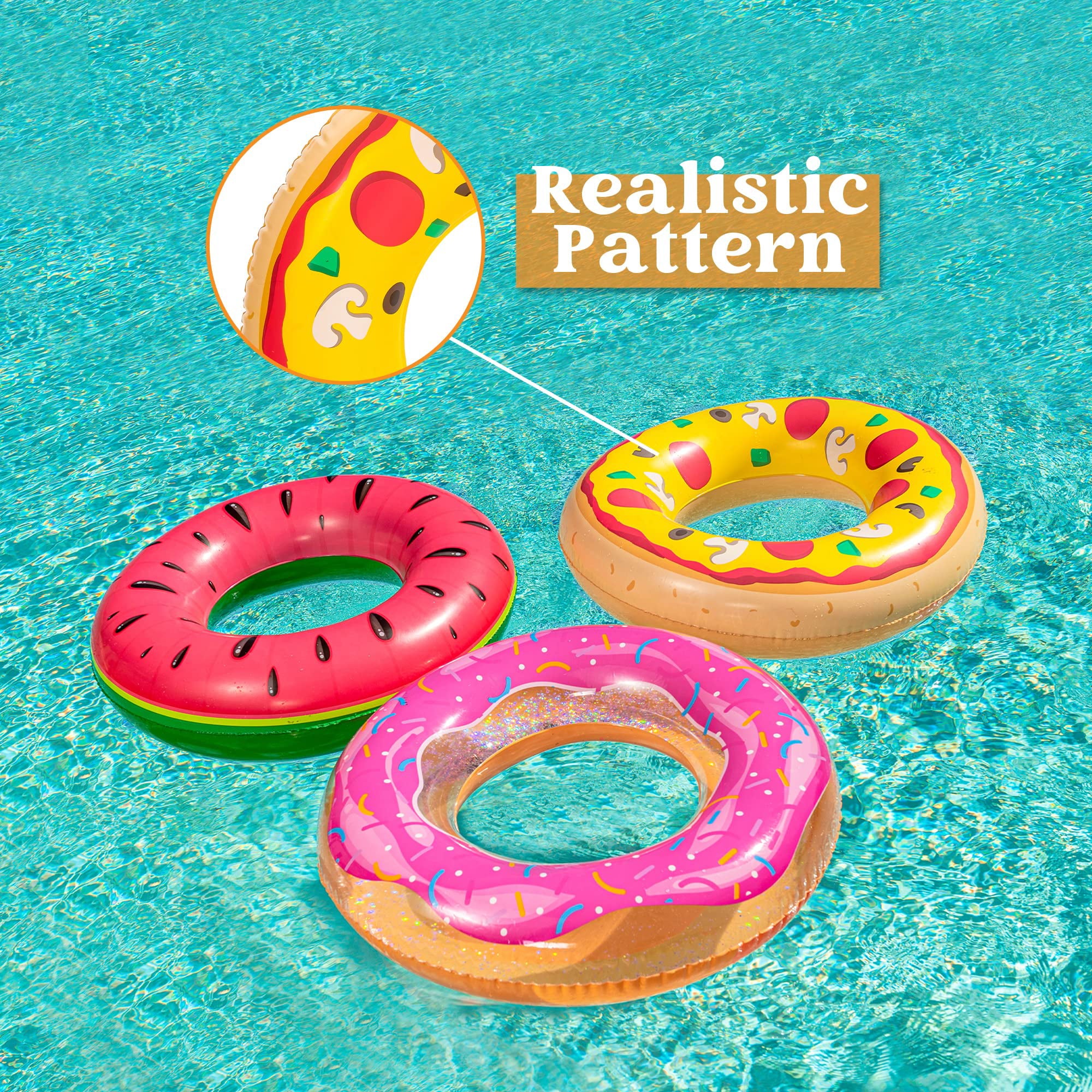 Sloosh 3 Pack Inflatable Pool Floats for Kids Adults, Funny Swim Tube Pool Rings Swimming Rings Floaties for Swimming Pool Party Decorations