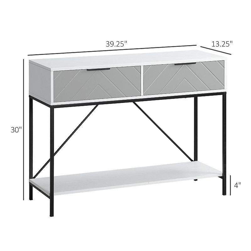 HOMCOM Modern Console Table with 2 Drawers and Open Shelf， Sofa Table for Entryway， Living Room and Hallway， White