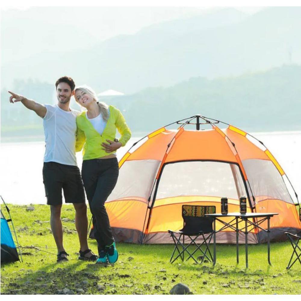 Afoxsos 6-People to 9-People Orange Automatic Hexagonal Tent Multi-Person Double-Layer Outdoor Camping Rain Tent HDDB1836