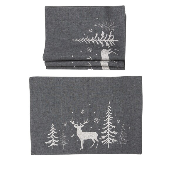 Deer In Snowing Forest Double layer 14 by 20Inch Christmas Placemats，Set of 4，DarkGray