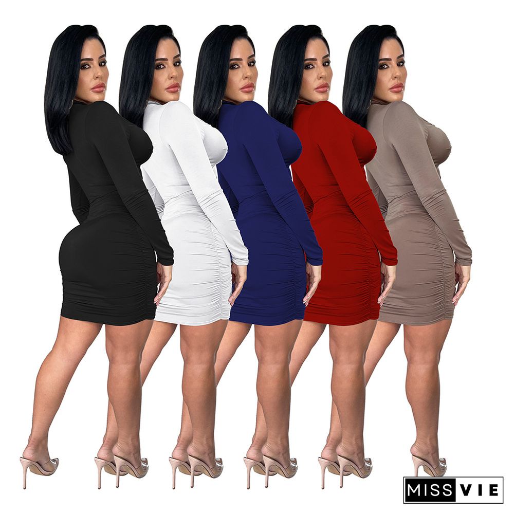 Long Sleeve Cut Out Bandage Ruched Mini Dress