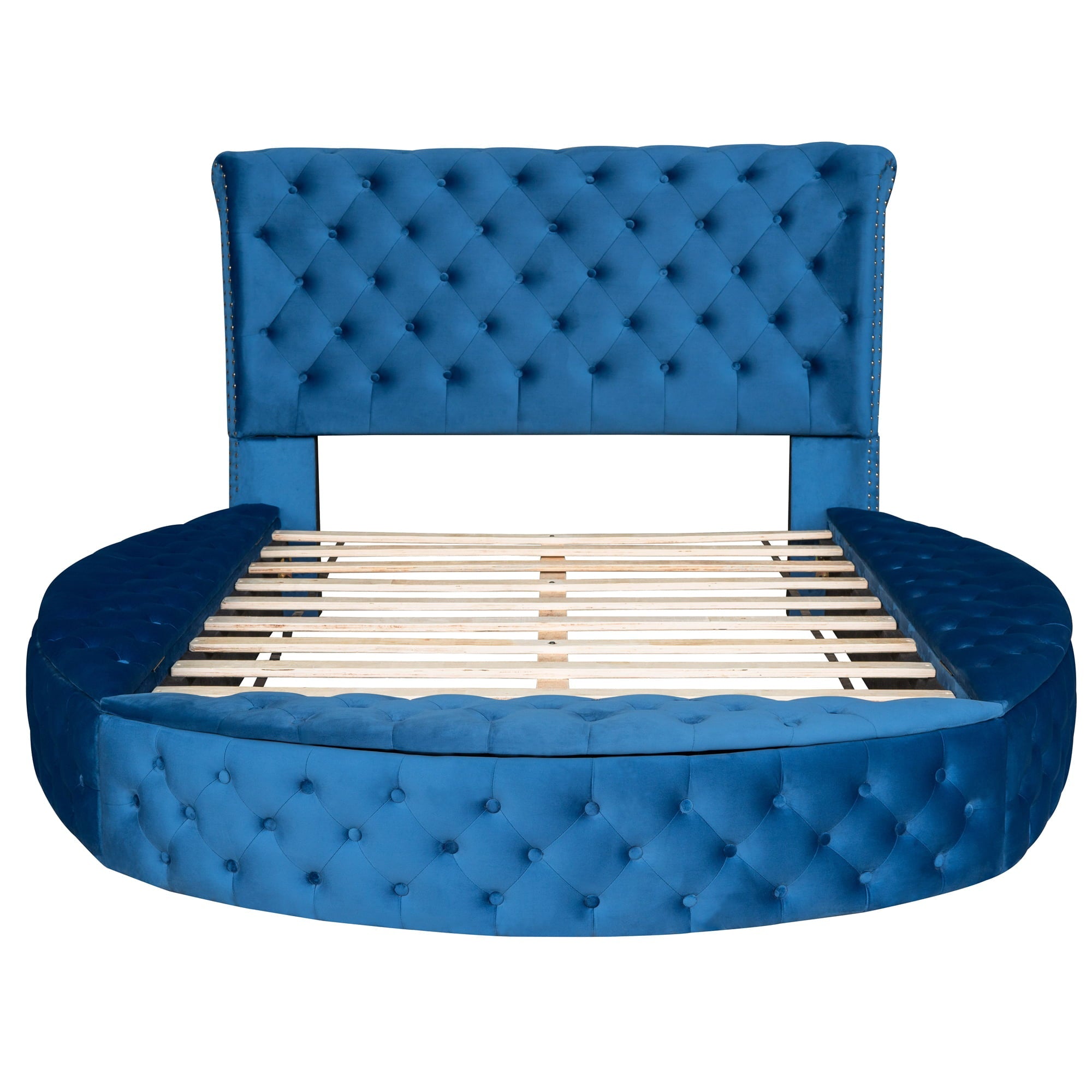 Full Round Upholstery Kids Platform Bed with Storage on Both Sides , Blue