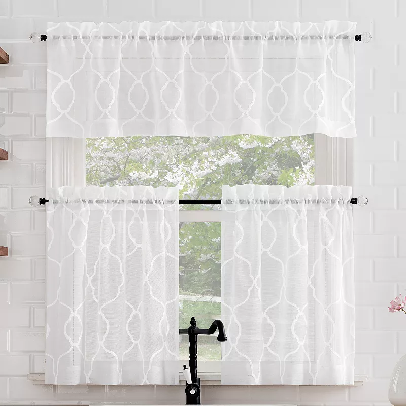 No. 918 Allerton Embroidered Light Filtering Rod Pocket Kitchen Curtain Valance and Tiers Set