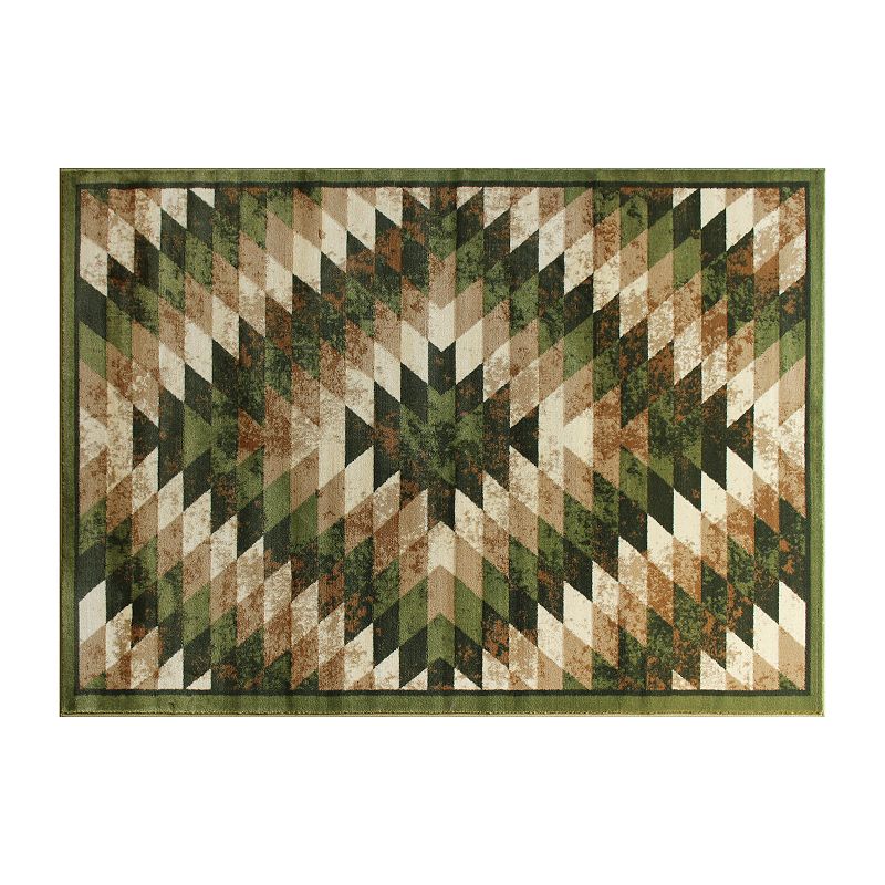 Masada Rugs Masada Rugs Stephanie Collection 4'x5' Area Rug with Distressed Southwest Native American Design 1106 in Green， Brown and Beige