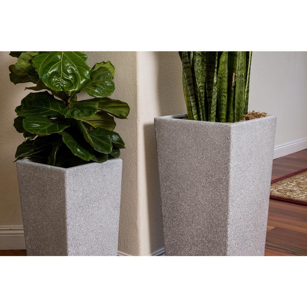 XBRAND 29 in. Tall and 24 in. Tall Grey Modern Nested Square Flower Concrete Pot Planter (Set of 2 Different Sizes) PL2915GR