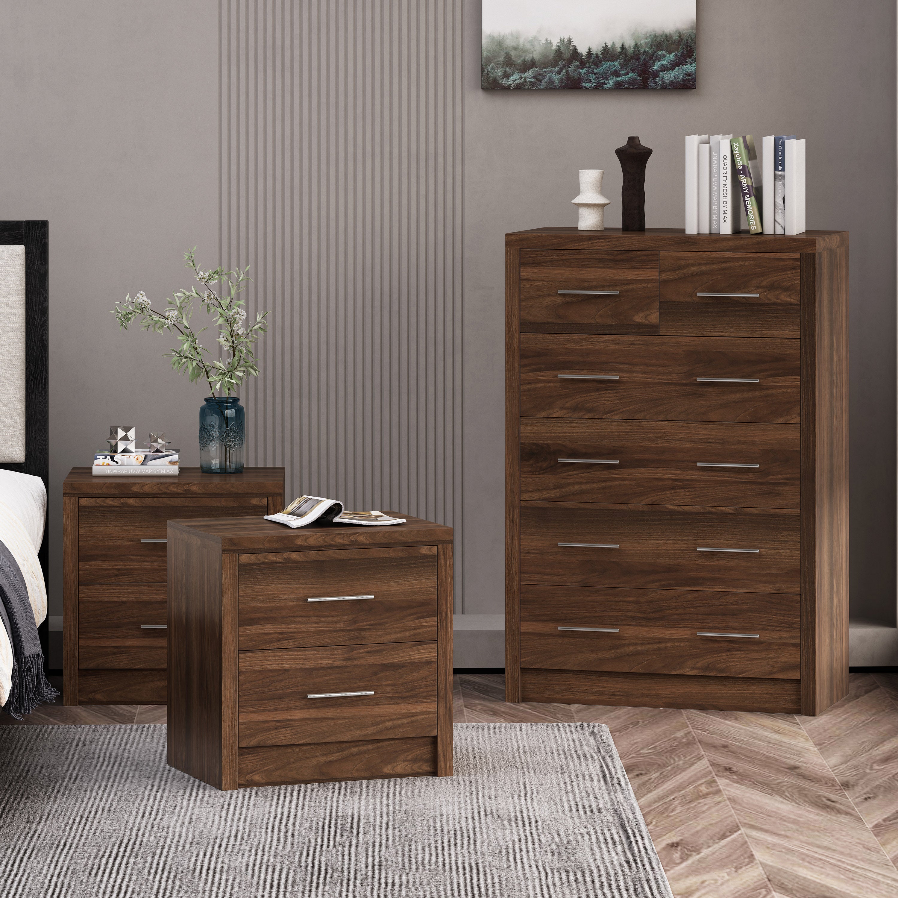 Marlette Modern 3 Piece 6 Drawer Dresser and Nightstand Bedroom Set