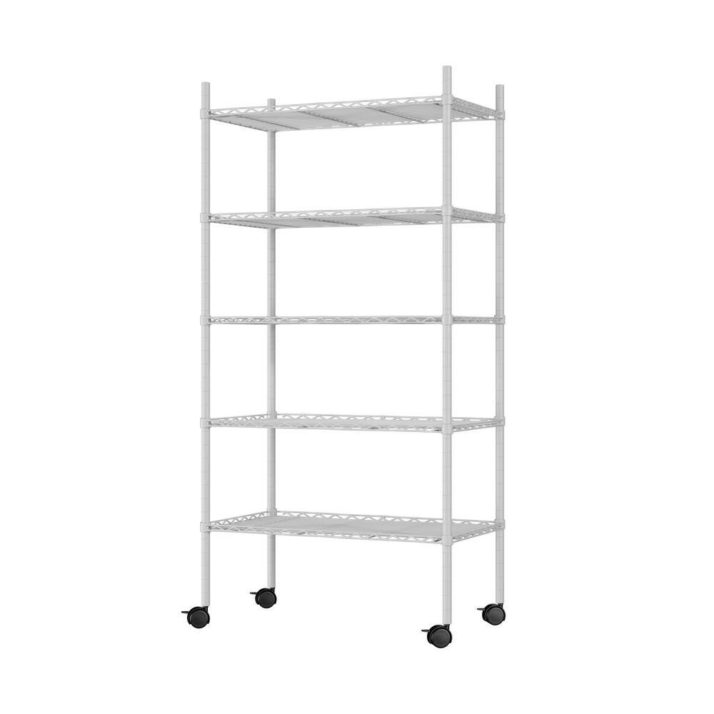 Tunearary OutdoorIndoor White Metal Plant Stand Shelves with Wheels (5-Tier) H1550ZP65925