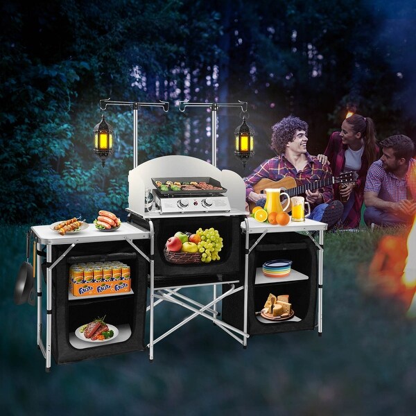 Outdoor Black Camping Kitchen with 3 Zippered Bags Camping Cook Table