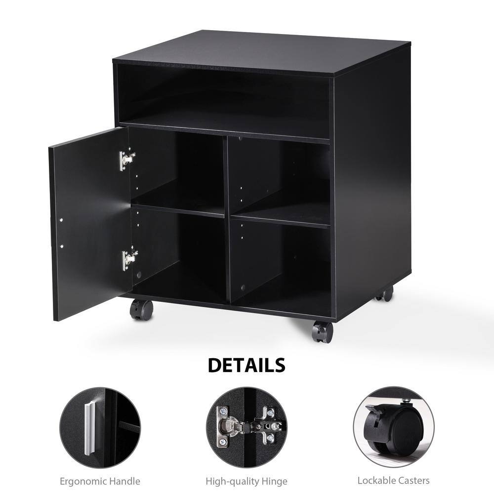 FITUEYES Black Printer Cabinet with Door and Storage Adjustable Shelves for Home Office 23.6 in. L x 19.6 in. W x 26.5 in. H FPS406001WB-HD