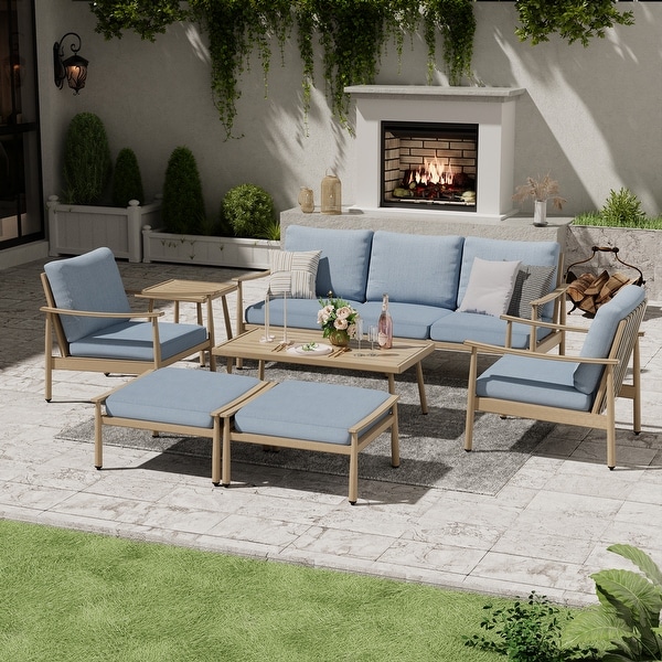 7Piece Aluminum Patio Conversation Set，3Seat Outdoor Couch with Ottomans and Coffee Table