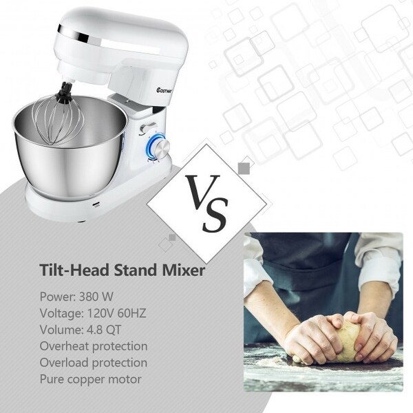 4.8 Qt 8-speed Electric Food Mixer with Dough Hook Beater - 13.5