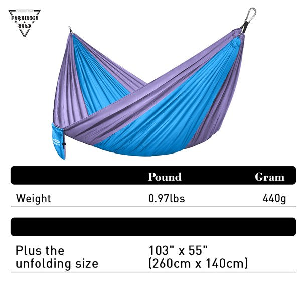 Forbidden Road Hammock Single Double Camping Lightweight Portable Hammock for Outdoor Hiking Travel Backpacking - Nylon Hammock Swing - Support 330lbs(Blue & Purple）