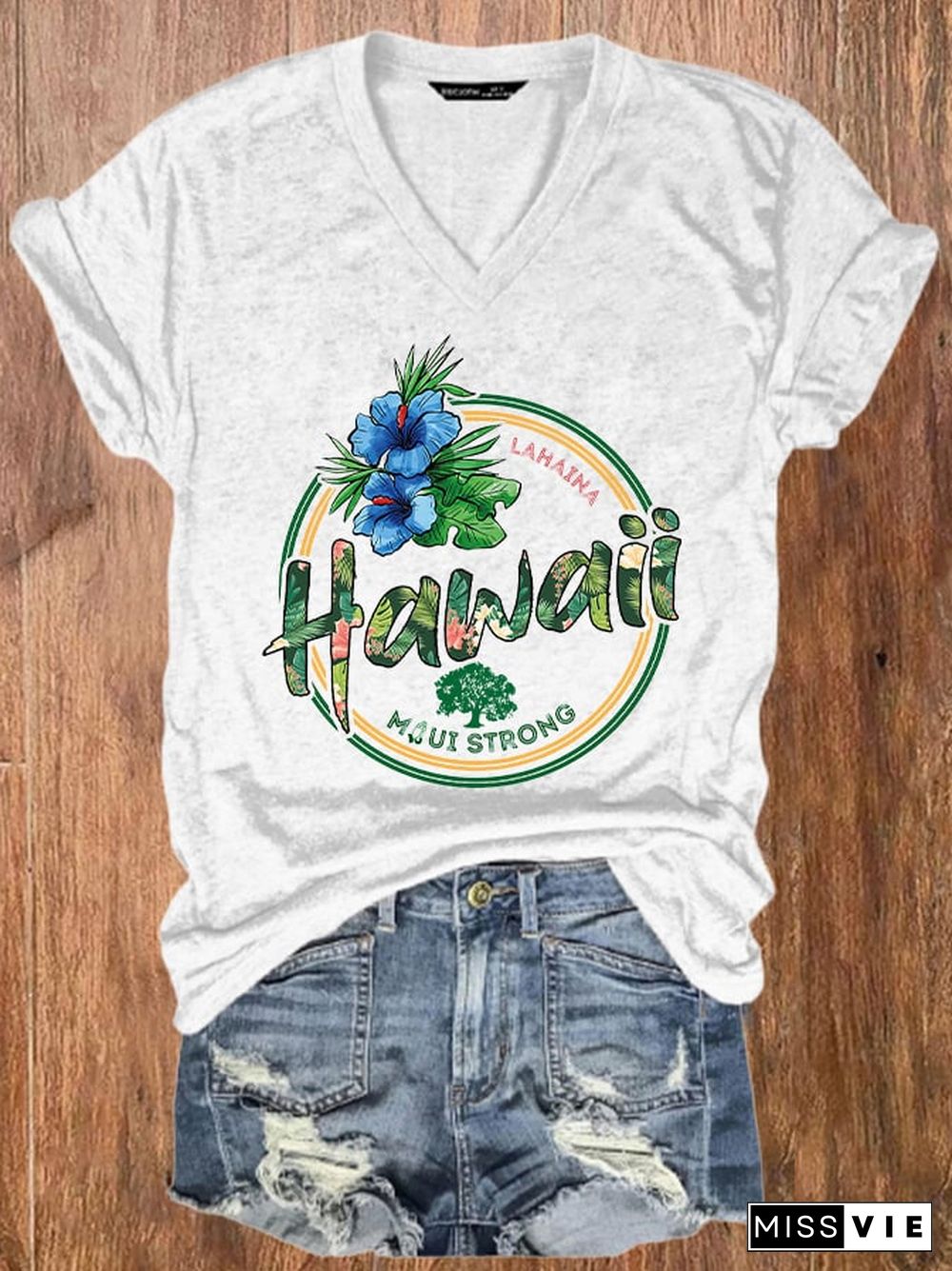 Women's Maui Lahaina Strong Printed V-Neck Tee