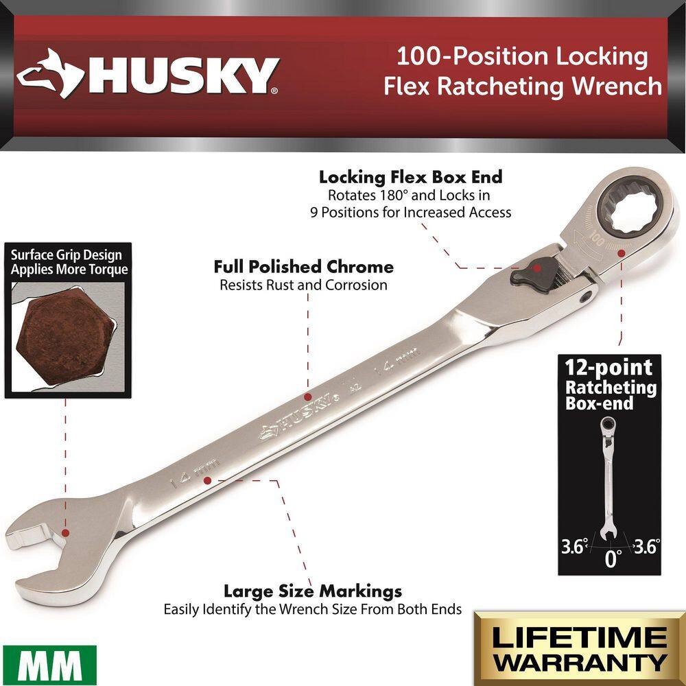 Husky 100-Position Chrome Flex Lock Ratcheting Metric Combination Wrench Set (6-Piece) H100CFLRW6PCMM