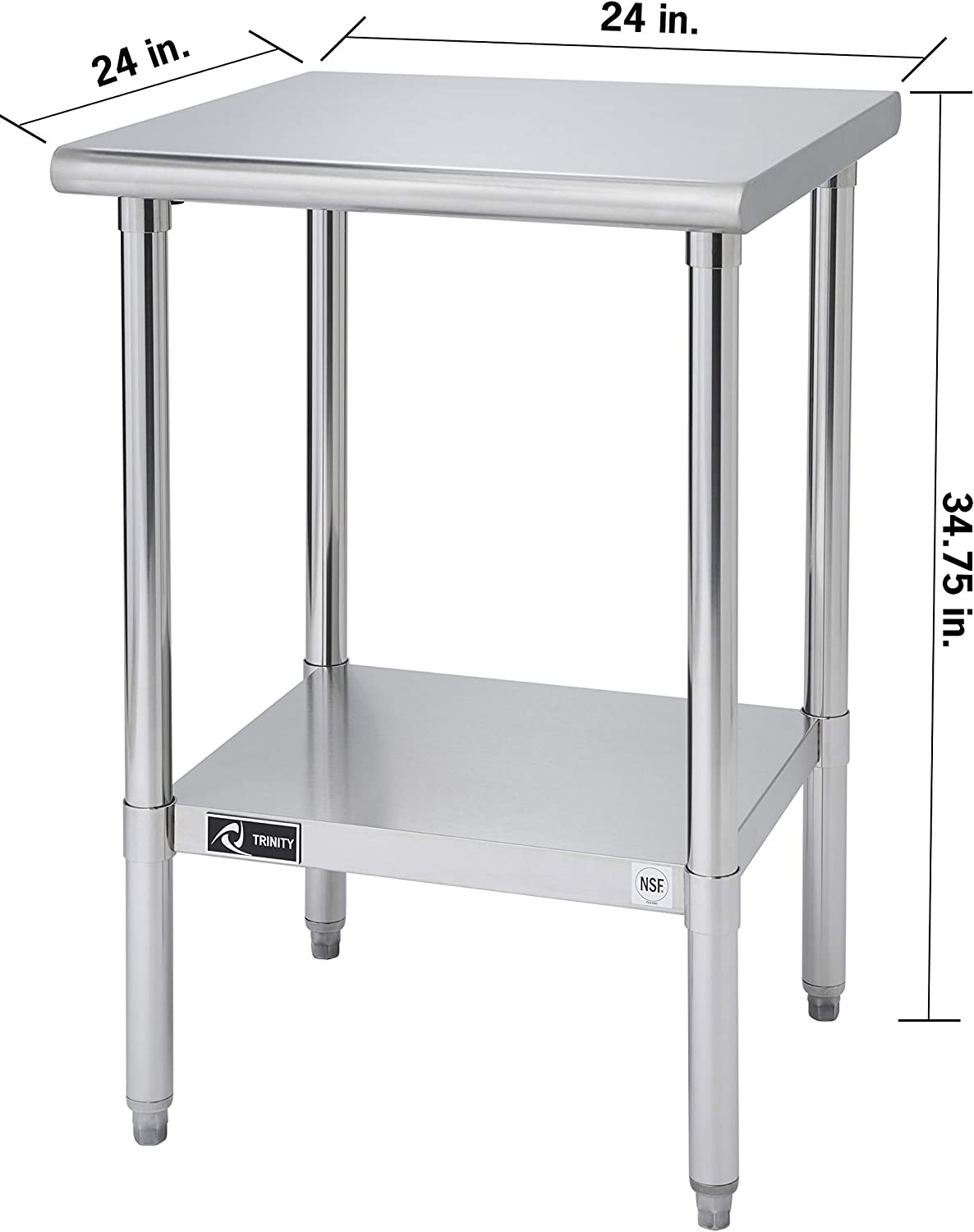 TRINITY TLS-1901 EcoStorage NSF Certified Stainless Steel Table， 24 Inch