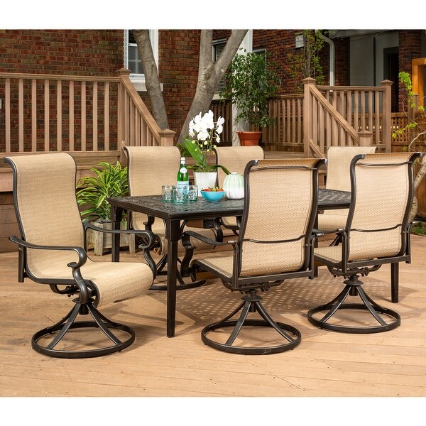 Cambridge Hammond 7Piece Dining Set with a 70In. x 40In. CastTop Dining Table and 6 Sling Swivel Rockers