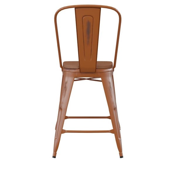 Flash Furniture Counter Height Stool with Teak Poly Resin Wood Seat - 17.75