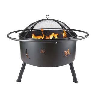 Sireck 32 in. W x 26 in. H Outdoor Metal Wood Black Fire Pit ZZQ-THDXP1027