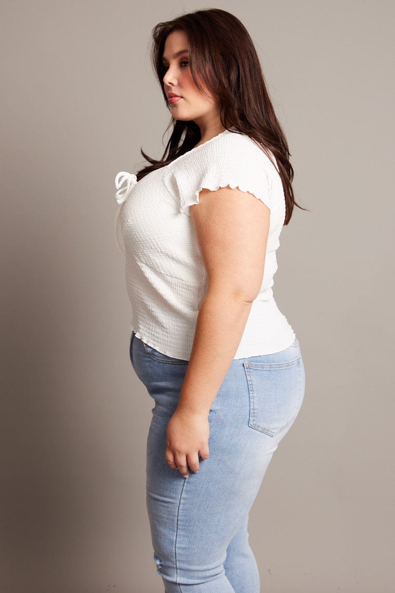 White Textured Top Short Sleeve