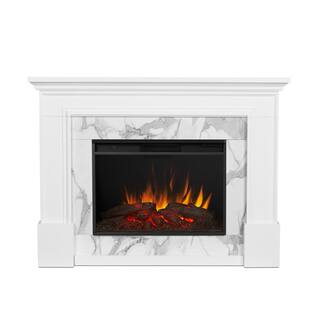 Real Flame Merced Grand 61 in. Freestanding Wooden Electric Fireplace in White 8240E-W