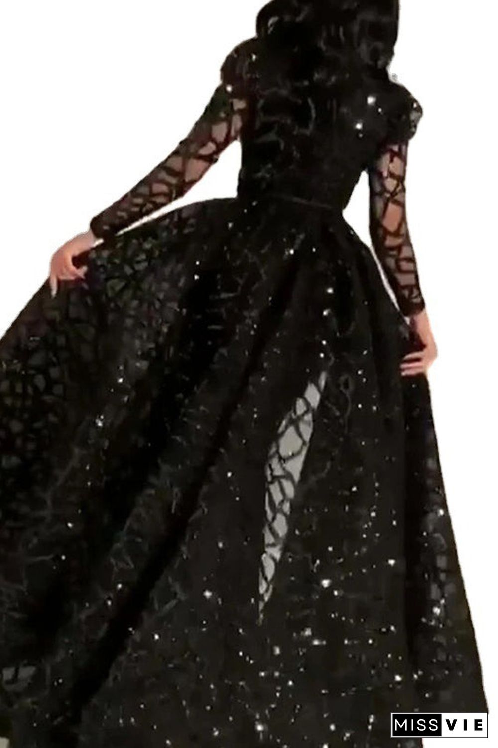 Black Long Sleeve Formal Gown Evening Dress