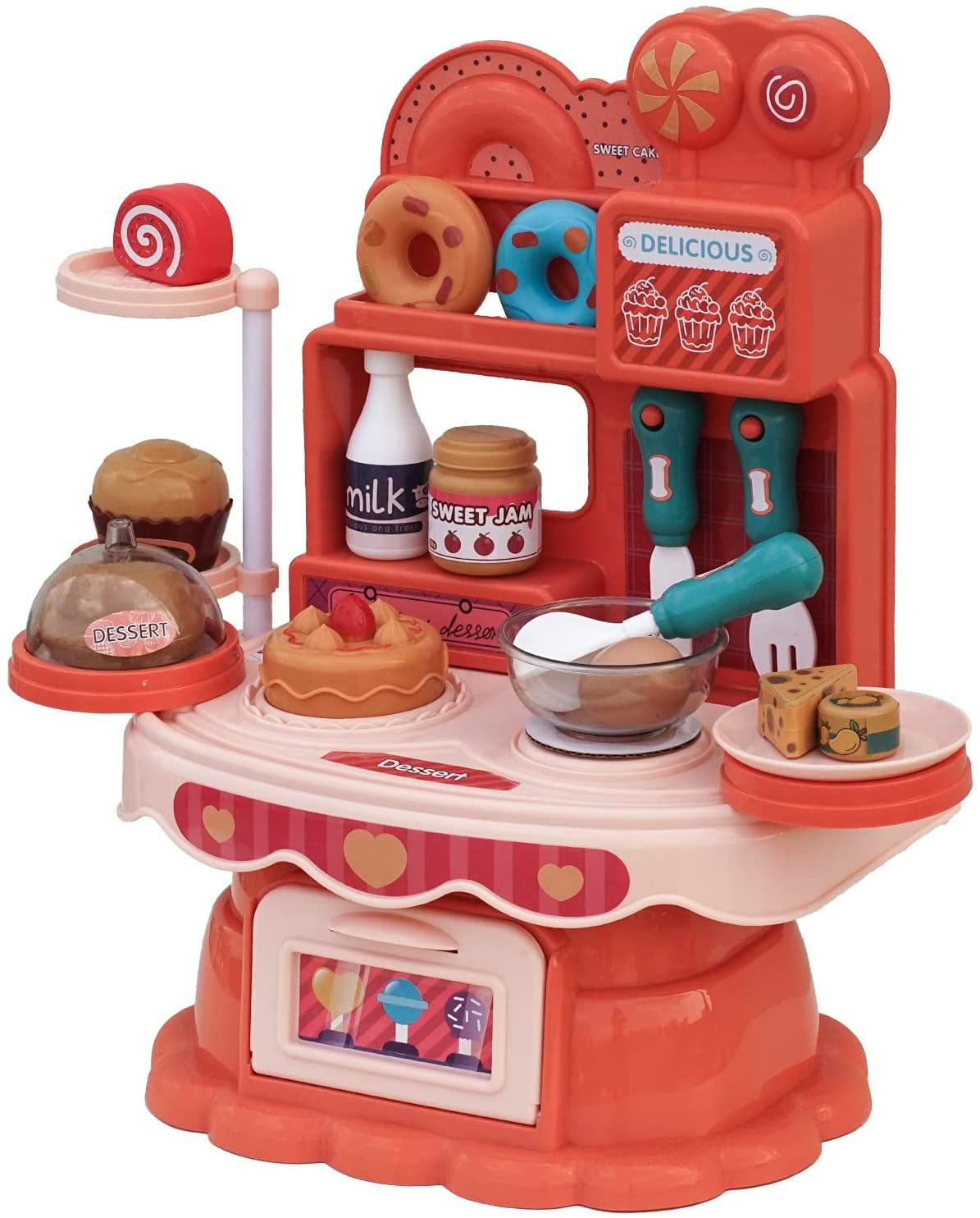 Dessert Toys for Toddlers and Kids | 30pcs Pretend Play Set with Service Table and Desserts Toys