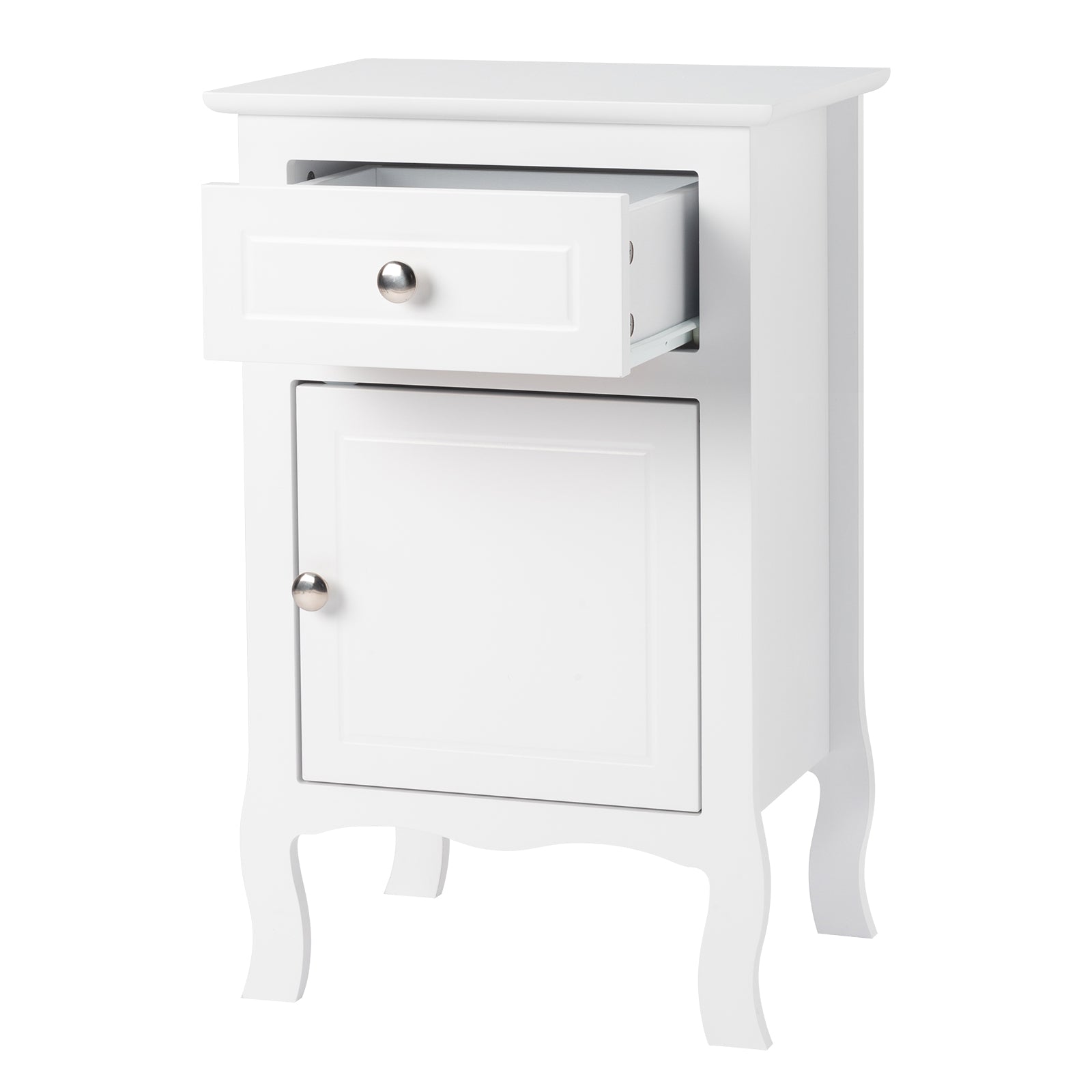 Nightstands Set of 2, Country Style End Table Nightstand Side Table with Drawer and Cabinet, Wood Accent Table with Storage for Bedroom Living Room, White