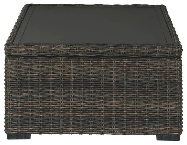 Benzara BM213312 Wicker Woven Aluminum Frame Cocktail Table  Brown and Black   Tropical   Outdoor Coffee Tables   by Dot  ampBo  Houzz