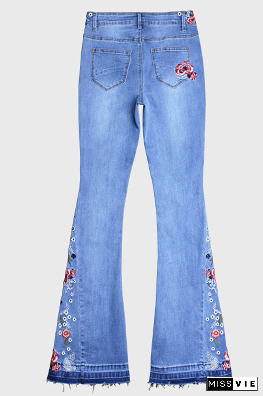 Bleach Embroidered Side Bell Bottom Flared Jeans Wholesale Boutique