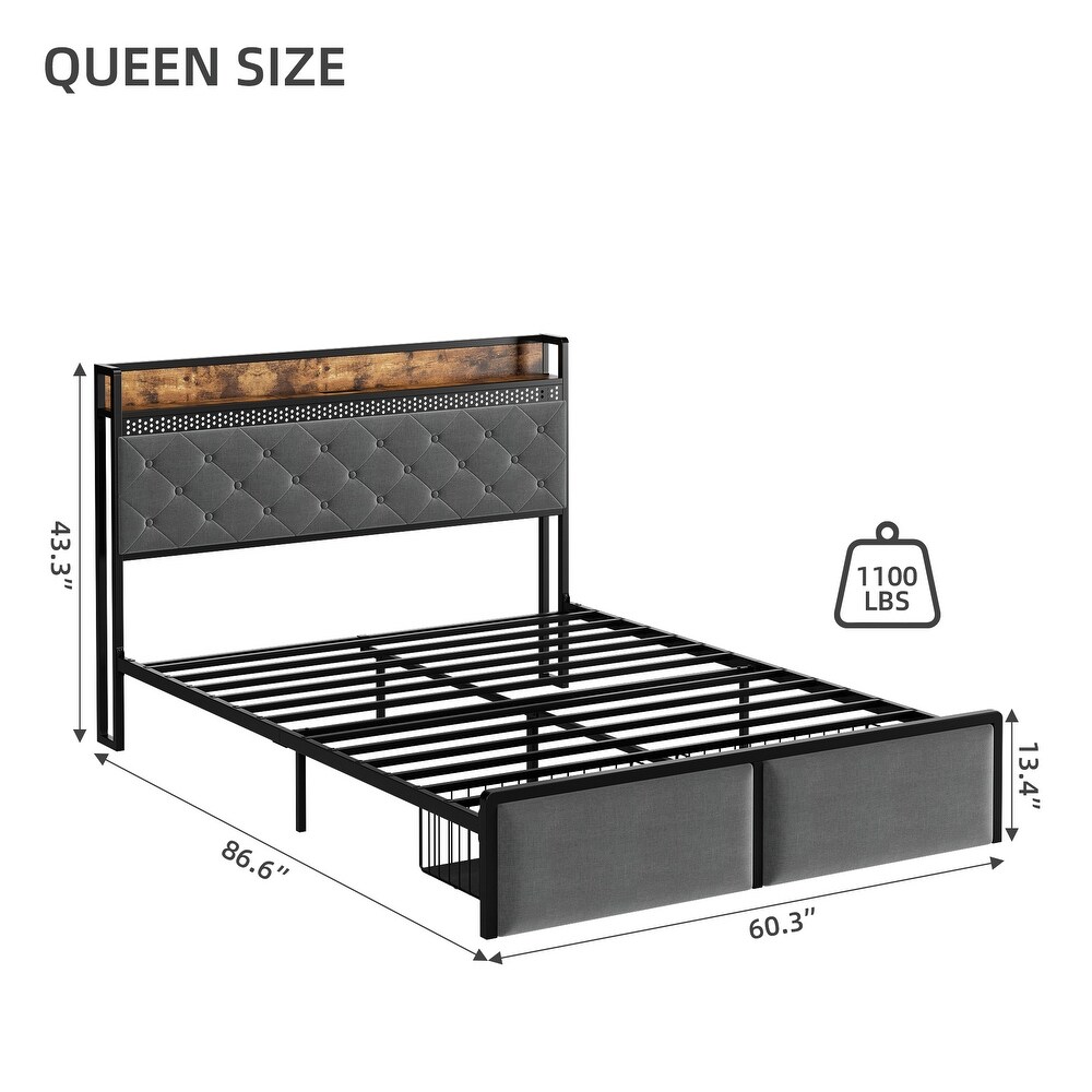 Bed Frame with 2 Storage Drawers LED