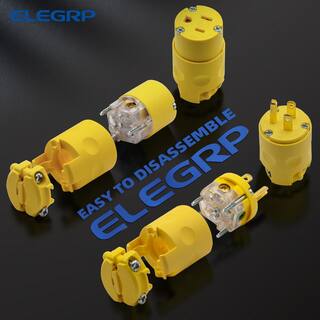 ELEGRP Straight Blade Plug and Connector Set 15 Amp 125 Volt NEMA 5-15P NEMA 5-15R 2 Pole 3 Wire Grounding Yellow (1 Set) EPC31-0701