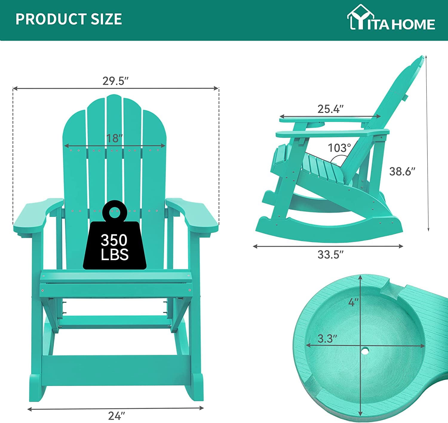 DWVO Outdoor Rocking Adirondack Chair Set of 2, Heavy Duty Plastic Rocking Chairs with Rotatable Cup Holder, Oversized Rocker Chair for Garden Lawn Yard Patio Deck Pool Porch Beach Fire Pit