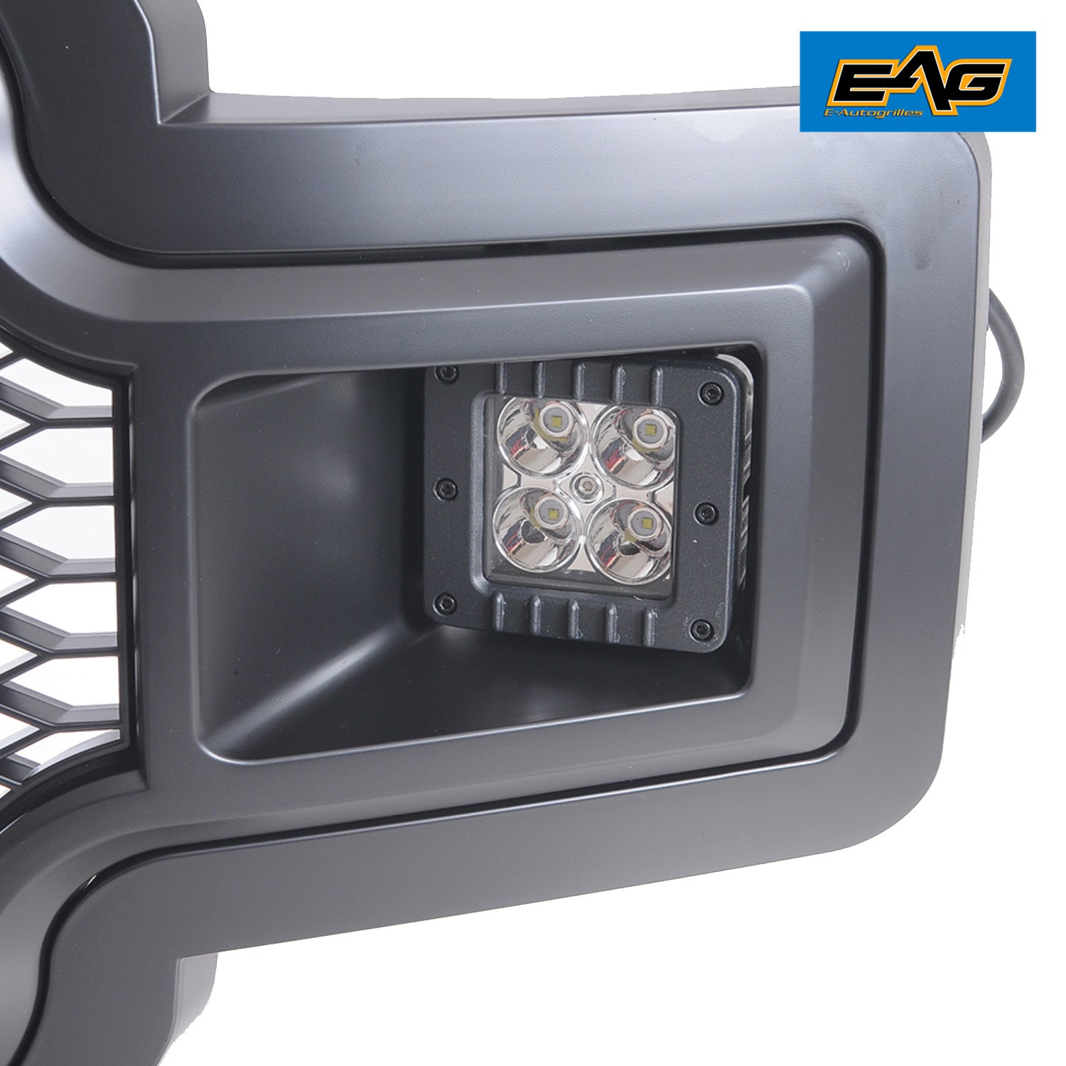 EAG Replacement Upper Grille ABS Front Mesh Grill Fit for 18-19 Ford F150 - Matte Black - with Three Amber LED Lights and Two 12W Square LED Lights