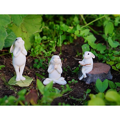 Top Collection Miniature Fairy Garden & Terrarium Bunny Reading on Stump Statue, Small