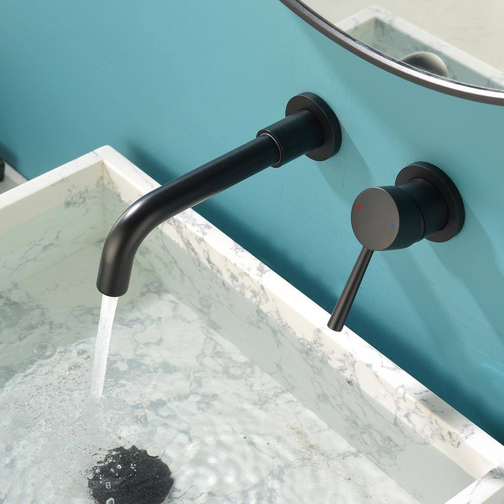 Miscool Single Handle Wall Mounted Bathroom Faucet in Matte Black FANKHD10G0909L