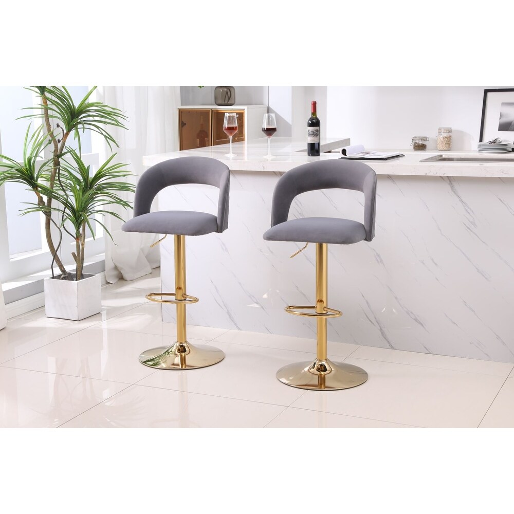 Swivel Velvet Bar Stool Counter Height Adjustable Set of 2