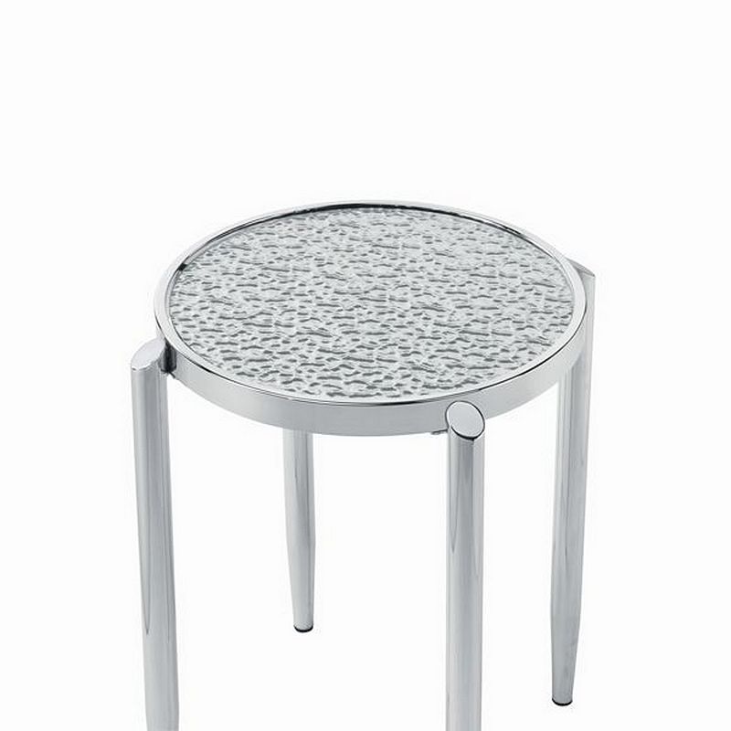 End Table with Tubular Rounded Legs and Frosted Glass Top， Silver