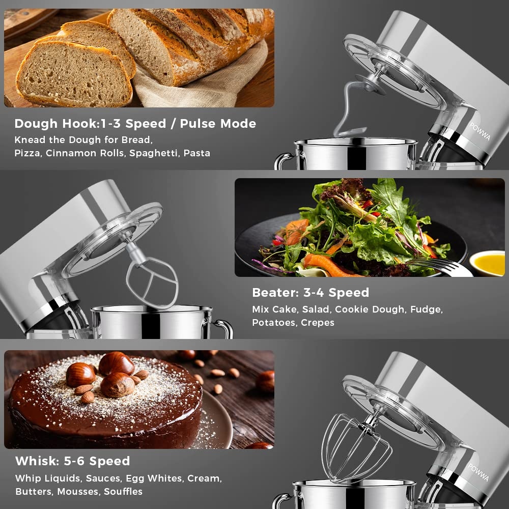 7.5 QT Electric Mixer  6+P Speed 660W Household Tilt Head Kitchen Food Mixers with Whisk for Baking  Cake  Cookie  Kneading