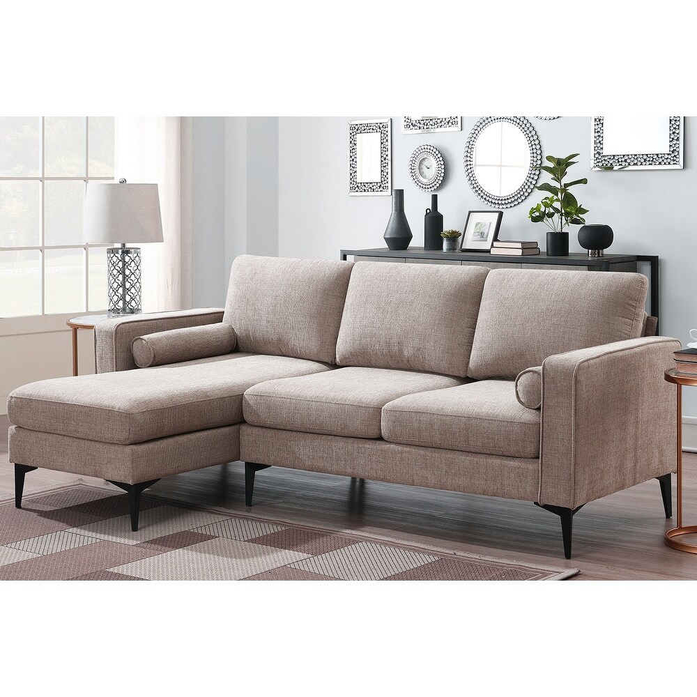 Convertible Chenille Fabric Sectional Sofa with Chaise and Pillows