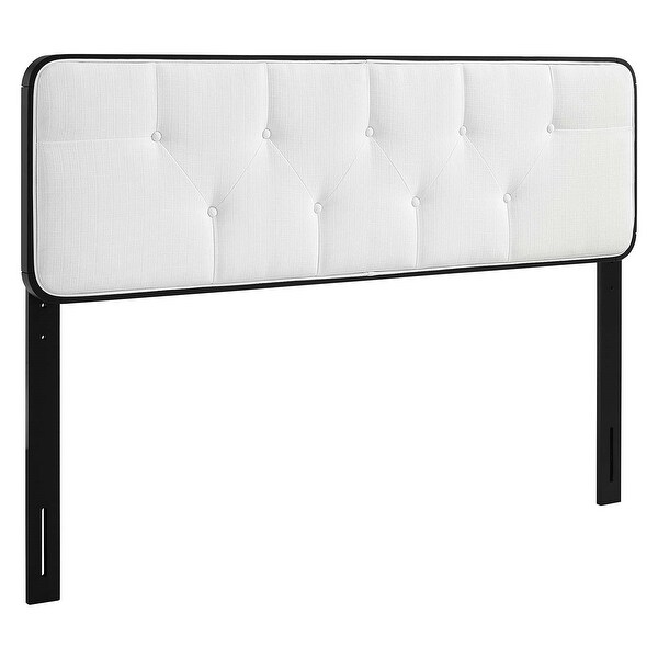 Glendale Traditional White Fabric Button Tufted Twin Size Black Wooden Headboard - - 32157984