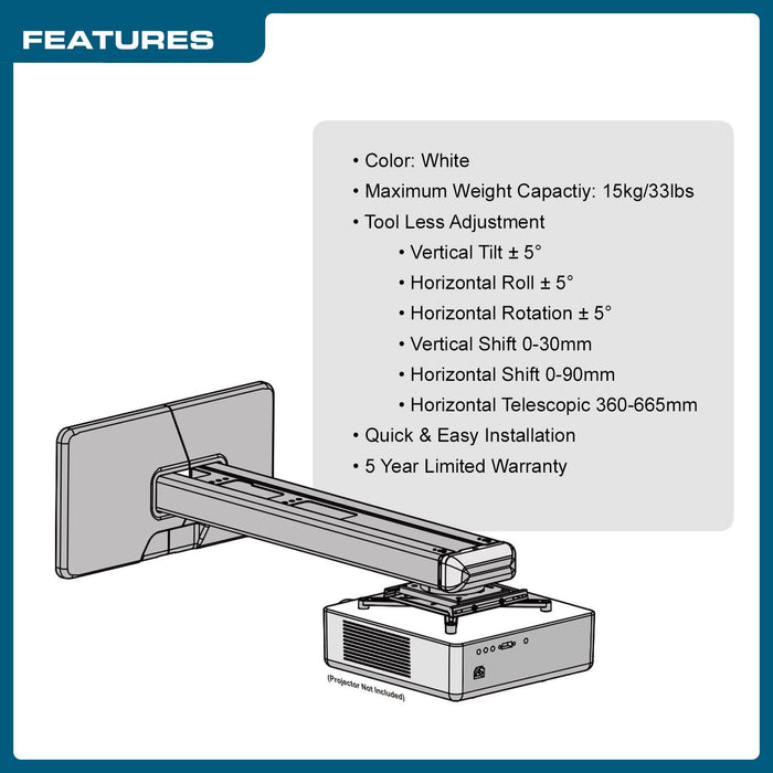 QualGear QGPMFT1WHT Universal Projector Wall Mount with Fine Tune