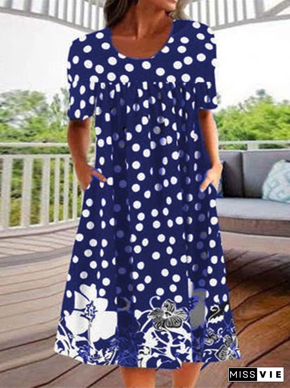 Women'S Dresses Polka Dot Print Pocket Short Sleeve Dress