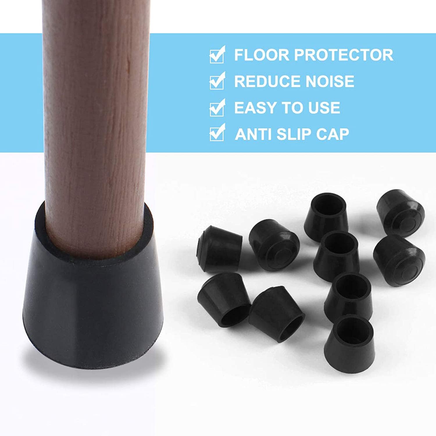 uxcell 36pcs Chair Leg Tips Caps 10mm 3/8 Inch Anti Slip Rubber Furniture Table Feet Cove