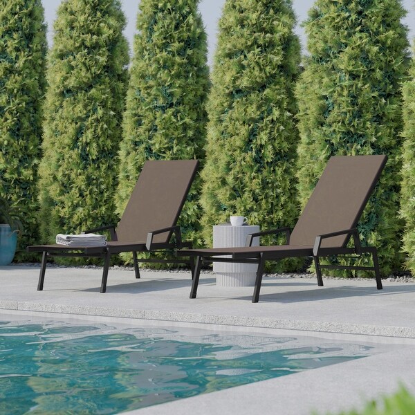 Set of 2 AllWeather Textilene Adjustable Chaise Lounge Chairs with Arms