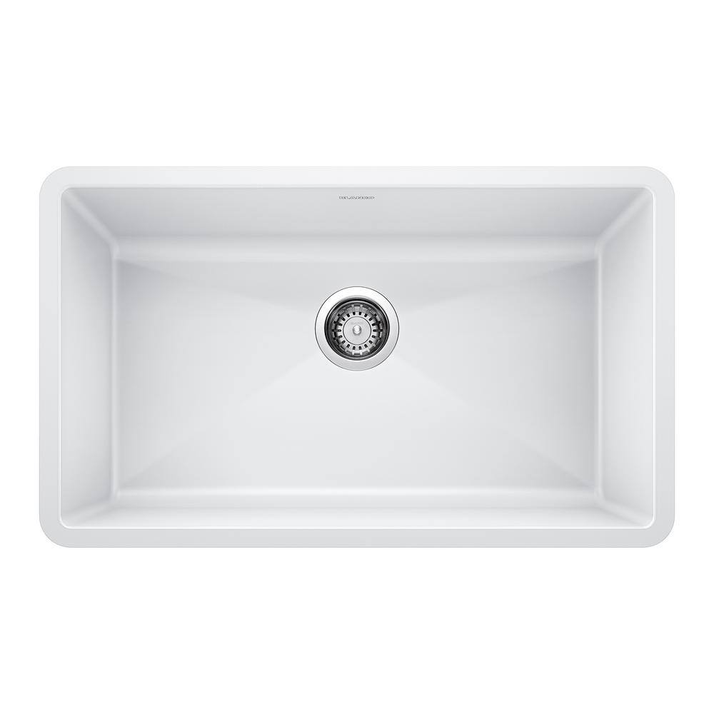 Blanco PRECIS Undermount Granite Composite 32 in. Single Bowl Kitchen Sink in White 440150