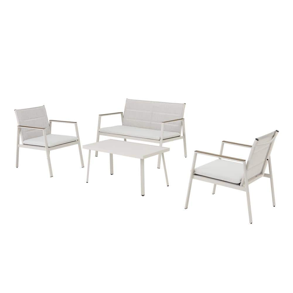 StyleWell Crystal Cape 4-Piece Metal Patio Conversation Set with Warm Grey Cushions 505.0393.000